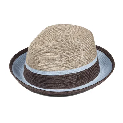 Dasmarca Hats Blue / Neutrals Dasmarca Verona Sky Blue Lightweight Summer Two Tone Straw Fedora Hat For Men And Wo