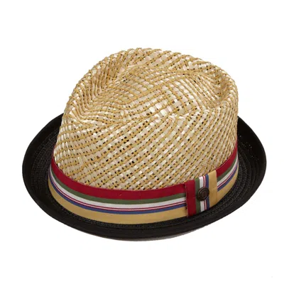 Dasmarca Hats Gold Dasmarca Nico Short Brim Two Tone Porkpie Summer Straw Hat For Men - Natural