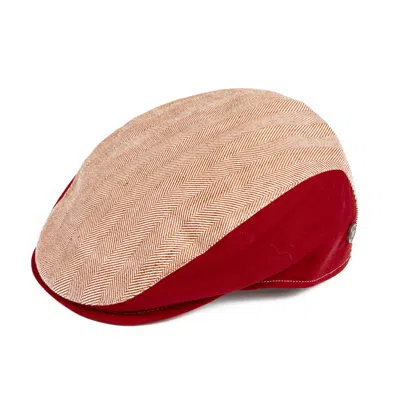 Dasmarca Hats Liam Red Linen Herringbone Summer Italian Flat Cap For Men