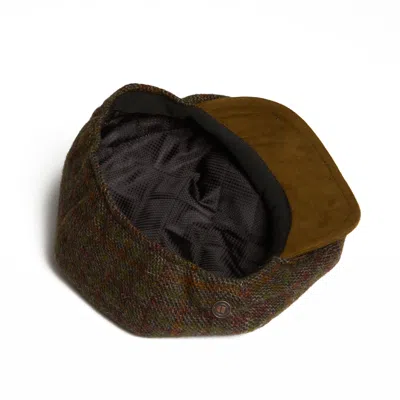 Dasmarca Hats Men's Archie Moss Green Tweed Italian Bakerboy Eight Piece Cap