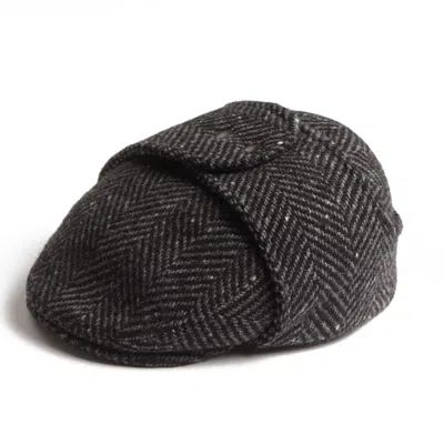 Dasmarca Hats Men's Black / Grey Logan Charcoal Tweed Wool Checks Italian Cap With Earflaps Trapper In Gray