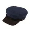 Dasmarca Hats Men's Blue / Black Laboca Navy Linen Fisherman's Cap Sailor Cap With Leather Peak In Blue/black
