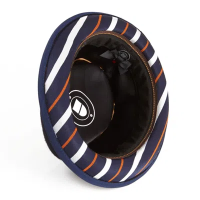 Dasmarca Hats Men's Blue Bruno Navy Felt Porkpie Hat With Retro Stripe Appliqué