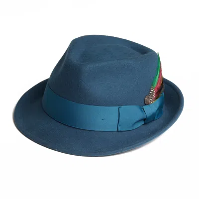 Dasmarca Hats Men's Blue Darwin Teal Felt Trilby With Feather