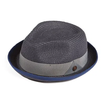 Dasmarca Hats Men's Blue Dasmarca Andy Short Brim Trilby Retro Summer Skimpy Brim Straw Braided Hat - Navy