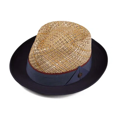 Dasmarca Hats Men's Blue Dasmarca Ronan Straw Wide Brim Fedora Summer Straw Sun Hat - Navy