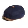 Dasmarca Hats Men's Blue Eden Navy Wool Newsboy Bakerboy Peaky Cap With Leather Visor Peak In Blue