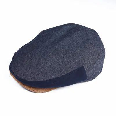 Dasmarca Hats Men's Blue Henry Summer Linen Flat Cap With Cork Visor Peak - Navy