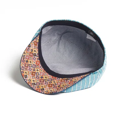 Dasmarca Hats Men's Blue Lloyd Stripe Peaked Summer Italian Linen Bakerboy Newsboy Cap - Turquoise