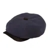 Dasmarca Hats Men's Blue Lucca Indigo Linen Peaky Bakerboy Newsboy Summer Cap With Leather Peak