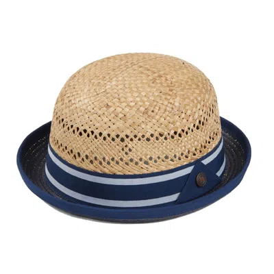 Dasmarca Hats Men's Blue / Neutrals Dasmarca Leon Blue Natural Straw Bowler Summer Hat