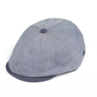 Dasmarca Hats Men's Blue / White Harry Nile Blue Herringbone Linen Summer Italian Driving Cap In Blue/white