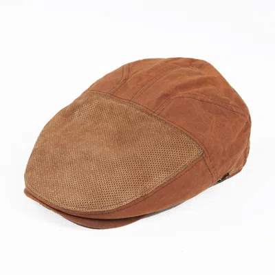 Dasmarca Hats Men's Brown Jamie Rust Waxed Cotton With Perforated Leather Flat Cap