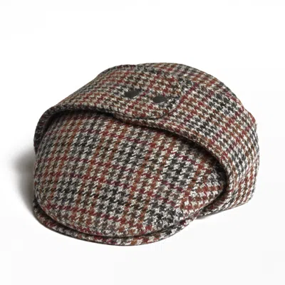 Dasmarca Hats Men's Brown Logan Saddle Tweed Wool Checks Italian Cap With Earflaps Trapper