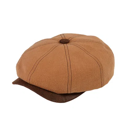 Dasmarca Hats Men's Brown Lucca Tuscany Crape Linen Peaky Bakerboy Newsboy Summer Cap With Leather Peak