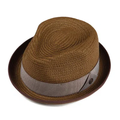 Dasmarca Hats Men's Dasmarca Andy Short Brim Trilby Retro Summer Skimpy Brim Straw Braided Hat - Cedar Brown