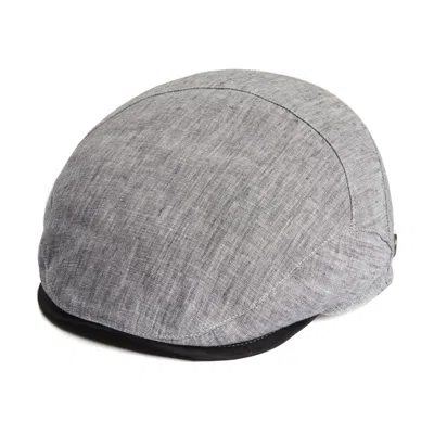 Dasmarca Hats Men's Dasmarca Logan Smoke Grey Linen Fitted Summer Cap With Leather Peak
