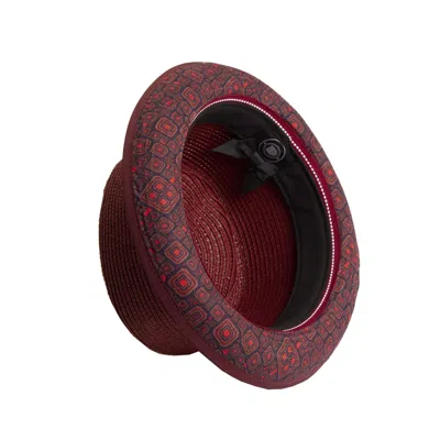 Dasmarca Hats Men's Dasmarca Tommy Burgundy Red Summer Straw Porkpie Hat With Vintage Geometric Prints