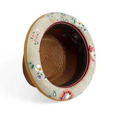 Dasmarca Hats Men's Dasmarca Tommy Spice Brown Summer Straw Porkpie Hat With Vintage Floral Prints