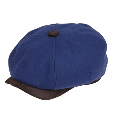Dasmarca Hats Men's Eden Adriatic Blue Wool Newsboy Bakerboy Peaky Cap With Leather Visor Peak