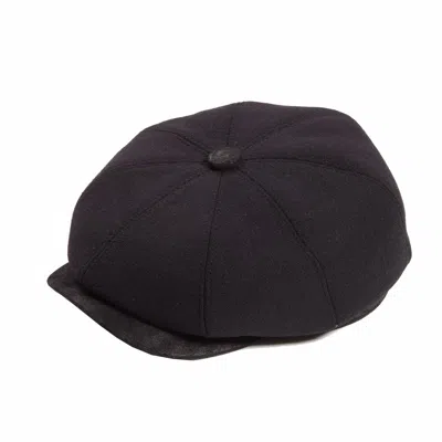 Dasmarca Hats Men's Eden Black Wool Newsboy Bakerboy Peaky Cap With Leather Visor Peak