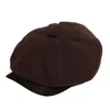 Dasmarca Hats Men's Eden Cocoa Brown Wool Newsboy Bakerboy Peaky Cap With Leather Visor Peak In Brown