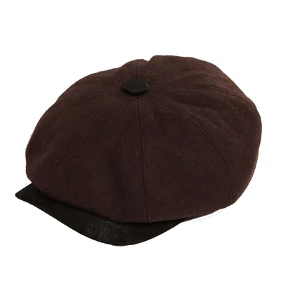 Dasmarca Hats Men's Eden Cocoa Brown Wool Newsboy Bakerboy Peaky Cap With Leather Visor Peak