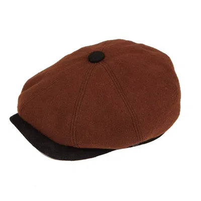 Dasmarca Hats Men's Eden Tobacco Brown Wool Newsboy Bakerboy Peaky Cap With Leather Visor Peak