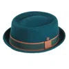 Dasmarca Hats Men's Green / Blue Leo Hemlock Teal Green Felt Skimpy Brim Short Brim Rude Boy Mod Style Porkpie Hat In Green/blue