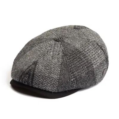 Dasmarca Hats Men's Grey / Black Aaron Harris Tweed Wool Cap With Earflaps - Slate In Grey/black