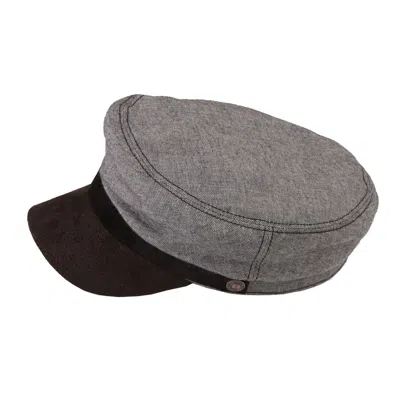 Dasmarca Hats Men's Grey Laboca Slate Linen Fisherman's Cap Sailor Cap With Leather Peak