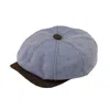 Dasmarca Hats Men's Hugo Azure Blue Linen Herringbone Peaky Bakerboy Newsboy Summer Cap With Leather Peak In Blue