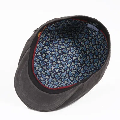 Dasmarca Hats Men's Jamie Slate Grey Waxed Cotton With Perforated Leather Flat Cap