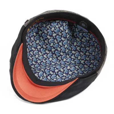 Dasmarca Hats Men's Jude Black Fine Linen Stripe Summer Flatcap With Leather Peak And Fillet
