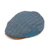 Dasmarca Hats Men's Jude Blue Fine Linen Stripe Summer Flatcap With Leather Peak And Fillet In Blue