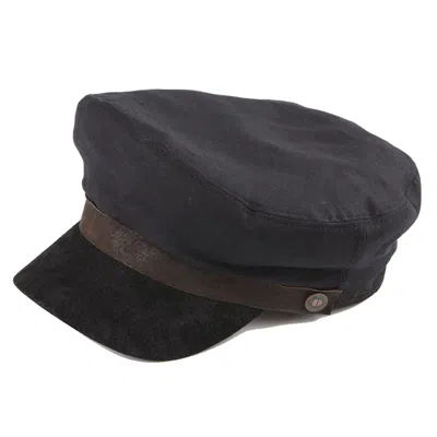 Dasmarca Hats Men's Laboca Black Linen Fisherman's Cap Sailor Cap With Leather Peak