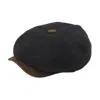 Dasmarca Hats Men's Lucca Black Crape Linen Peaky Bakerboy Newsboy Summer Cap With Leather Peak In Black