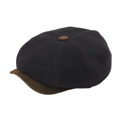 Dasmarca Hats Men's Lucca Black Crape Linen Peaky Bakerboy Newsboy Summer Cap With Leather Peak