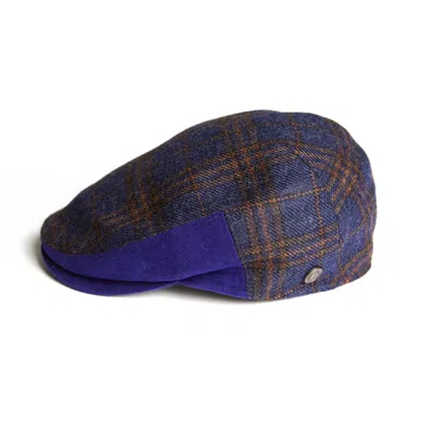Dasmarca Hats Men's Luis Cobalt Blue Tweed Checks Italian Flat Cap