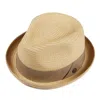 DASMARCA HATS MEN'S NEUTRALS DASMARCA ANDY SHORT BRIM TRILBY RETRO SUMMER SKIMPY BRIM STRAW BRAIDED HAT - SAND
