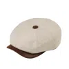 Dasmarca Hats Men's Neutrals Hugo Swan Natural Linen Herringbone Peaky Bakerboy Newsboy Summer Cap With Leather Pe In Black