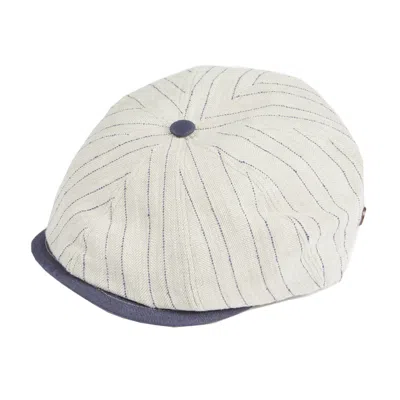 Dasmarca Hats Men's Neutrals / White Frankie Pebble Stripe Peaked Summer Italian Linen Bakerboy Newsboy Cap