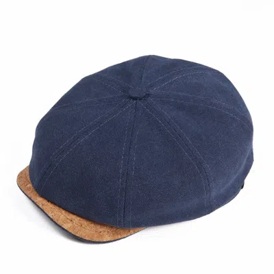 Dasmarca Hats Men's Ryder Indigo Blue Summer Cotton Canvas Bakerboy Newsboy Cap With Cork Visor Peak