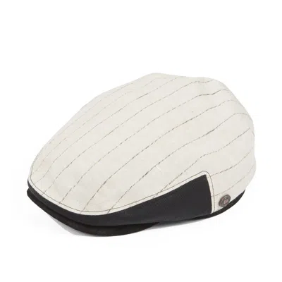 Dasmarca Hats Men's White Jude Chalk Fine Linen Stripe Summer Flatcap With Leather Peak And Fillet