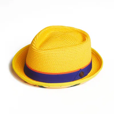 Dasmarca Hats Men's Yellow Dasmarca Tommy Summer Straw Porkpie Hat With Vintage Floral Prints - Sunflower In Brown