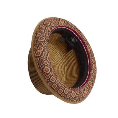 Dasmarca Hats Men's Yellow / Orange Dasmarca Tommy Honey Yellow Summer Straw Porkpie Hat With Vintage Floral Print In Yellow/orange