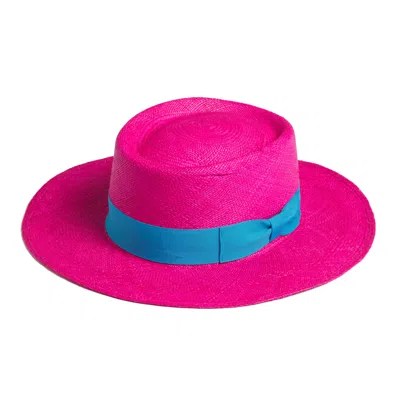 Dasmarca Hats Pink / Purple Dasmarca Baker Wide Brim Summer Genuine Panama Straw Porkpie Hat For Men - Fuscia In Multi