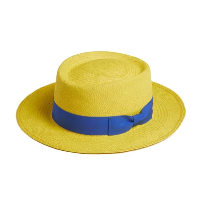 Dasmarca Hats Yellow / Orange Dasmarca Baker Wide Brim Summer Genuine Panama Straw Porkpie Hat For Men - Citrine