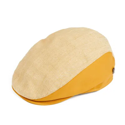 Dasmarca Hats Yellow / Orange Liam Yellow Linen Herringbone Summer Italian Flat Cap For Men In Yellow/orange
