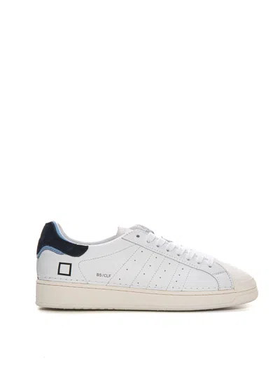 Date Base Calf Leather Sneakers With Laces In Bianco-blu